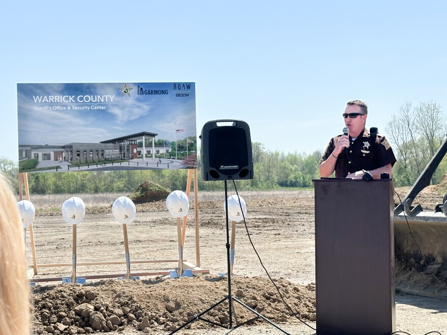 Warrick County Sheriff Mike Wilder speaks at the