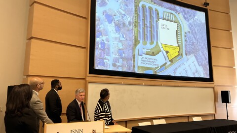 Local leaders and the co-founders of ImpactData present the plan for the Dream Center Campus at Gateway Research Park on January 24, 2023. BETHANY CHAFIN/WFDD