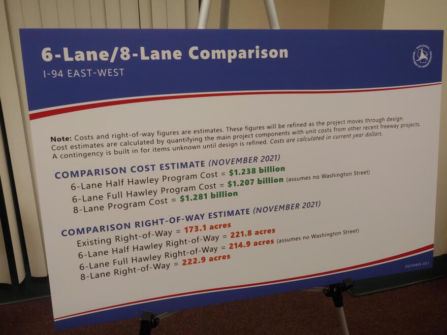 This poster at the DOT open house compares two of the main options the DOT says it's considering.