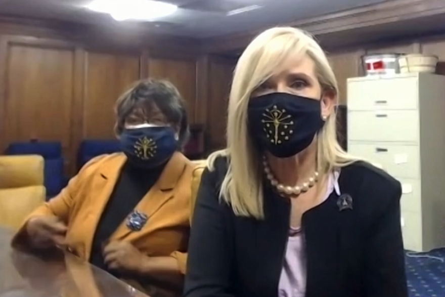 Indiana State Senators Jean Breaux and Shelli Yoder speak during a Zoom presser.