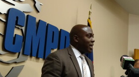 CMPD Capt. Cecil Brisbon talks about the spike in murders in Charlotte this year at Wednesday's weekly police briefing.  