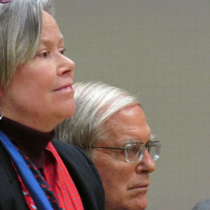 Dr. Eden Wells (left) listens as Judge William Crawford binds her over for trial on charges related to the Flint water crisis.