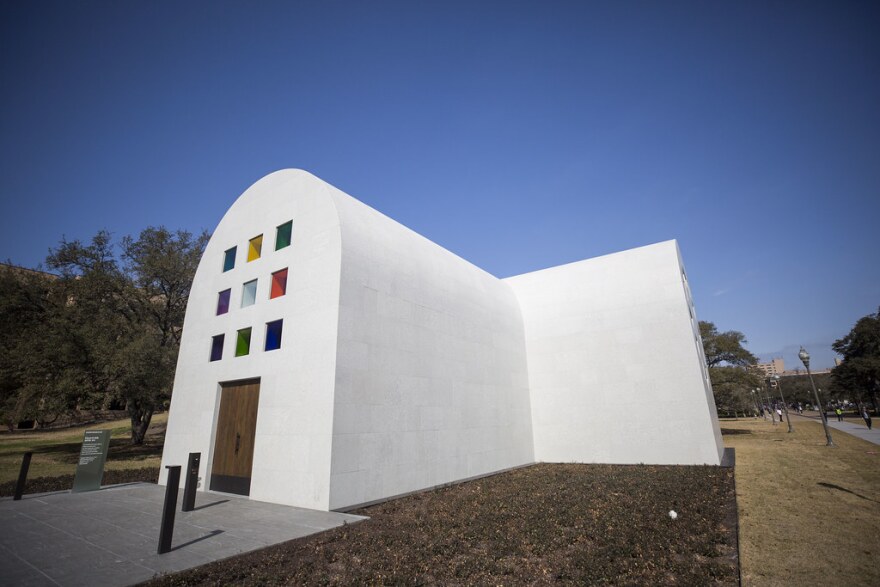 Ellsworth Kelly's "Austin," a stone building with colored glass windows