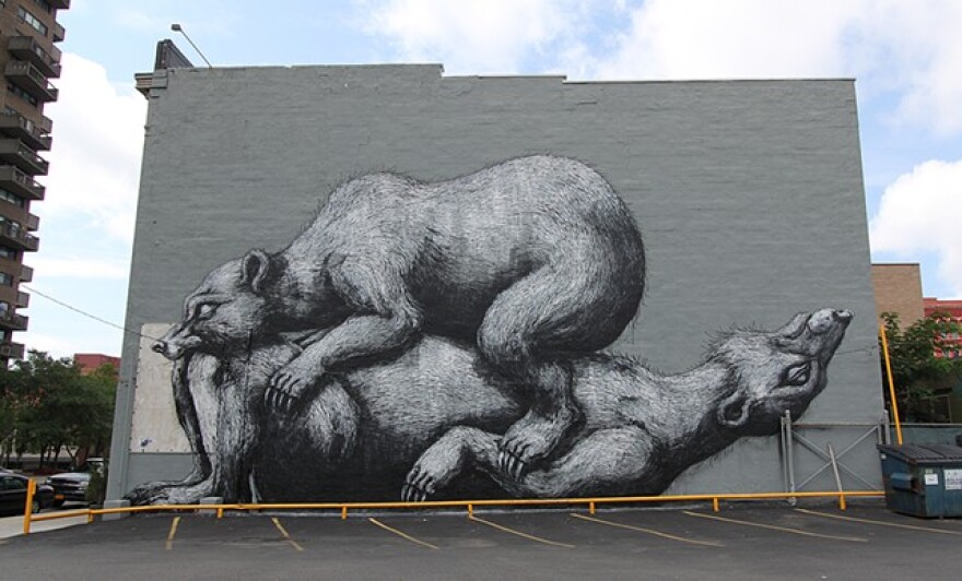 ROA's mural, "Sleeping Bears," shortly after completion in 2012.