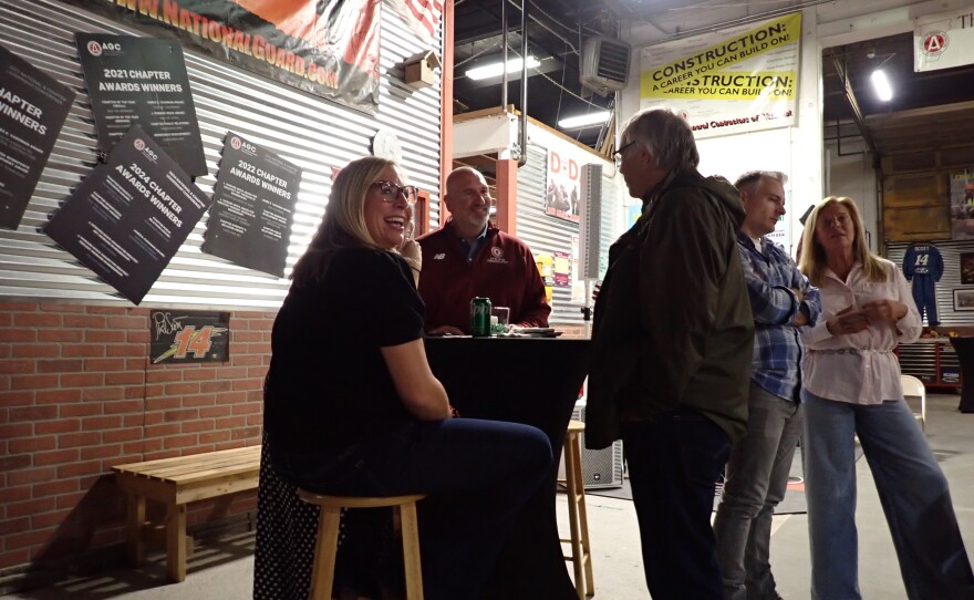 Attendees at Gov. Phil Scott's election night party at the Associated General Contractors garage in Montpelier, Tuesday, Nov. 5, 2024.