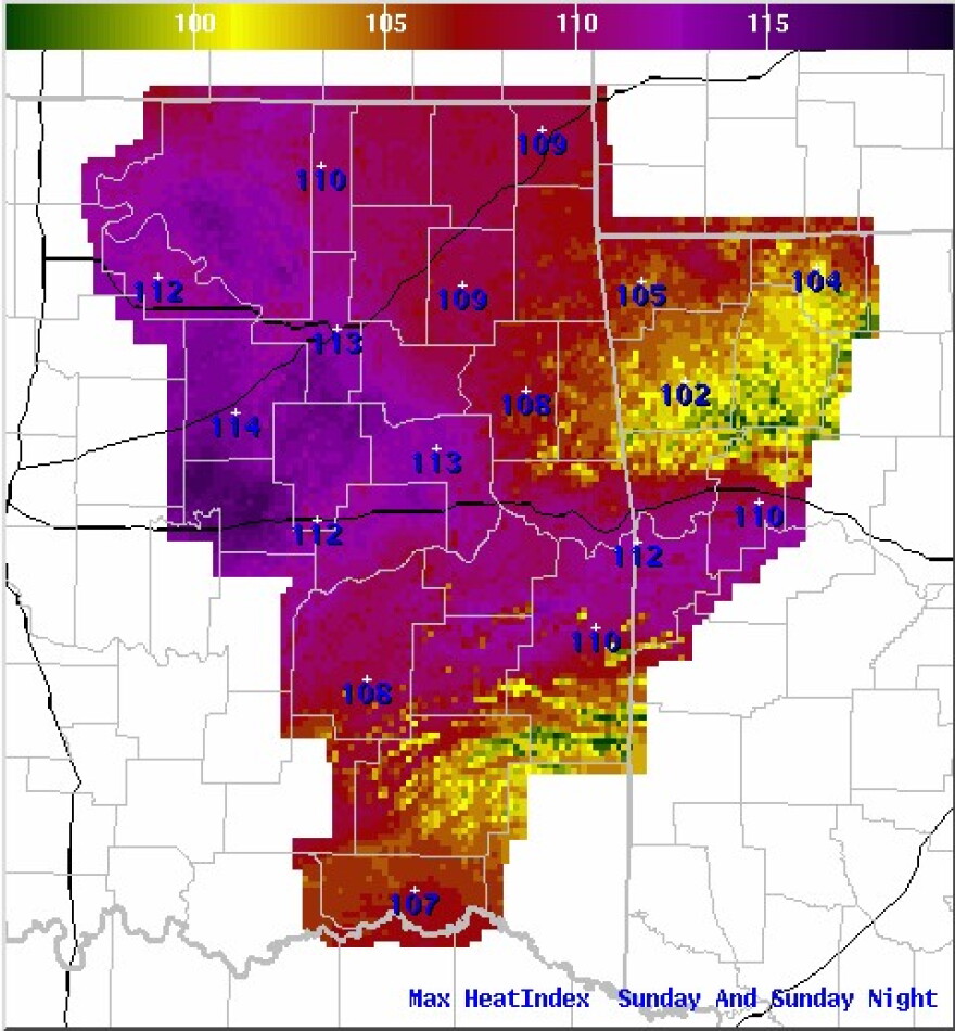 The National Weather Service is forcasting an afternoon heat index above 110 for Tulsa area.