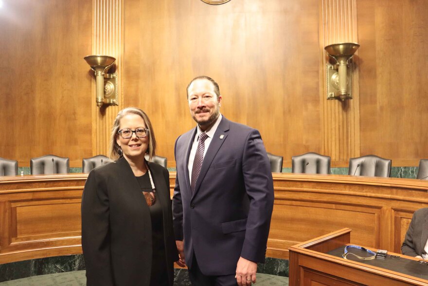 Sara Hill (left) poses for a photo with Cherokee Nation Deputy Chief Bryan Warner. Hill was in Washington to answer questions about her nomination for a federal judgeship.