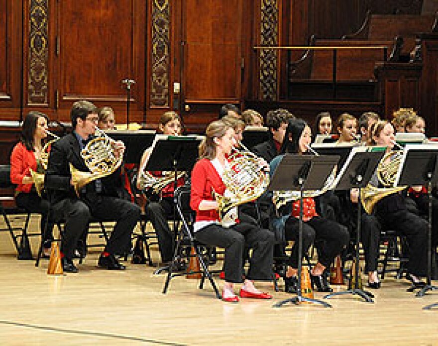 Eastman Horn Choir on stage at Hochstein