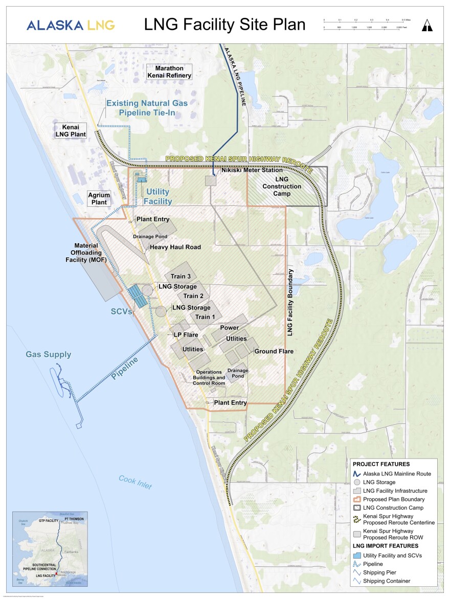 A map shows the planned layout of Glenfarne's natural gas liquefaction facility in Nikiski.