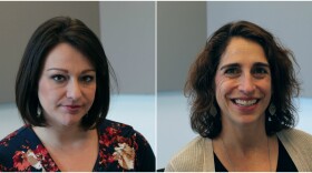 Lauren Trager (left) and Shula Neuman (right) talked about journalism ethics and considerations in light of a report by KMOV that Missouri Gov. Eric Greitens had an extramarital affair. 