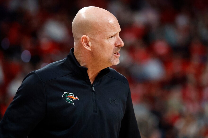 FILE - UAB head coach Andy Kennedy watches from the sideline during the first half of an NCAA college basketball game against North Carolina State in Raleigh, N.C., Nov. 7, 2025. (AP Photo/Karl DeBlaker, File)