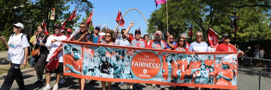 Unifor members at a rally in Canada