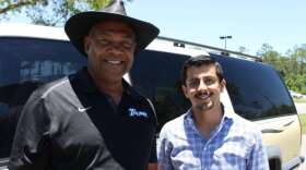 Retired US Air Force veteran Derick Bugg (l) and Ricardo Garcia, who leads the veteran entrepreneur program at UCF's business incubator. Photo: Matthew Peddie