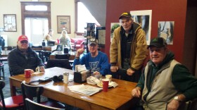 Paul, Denny, Mike, and Dean are regulars at the Cedarville Liar's Table