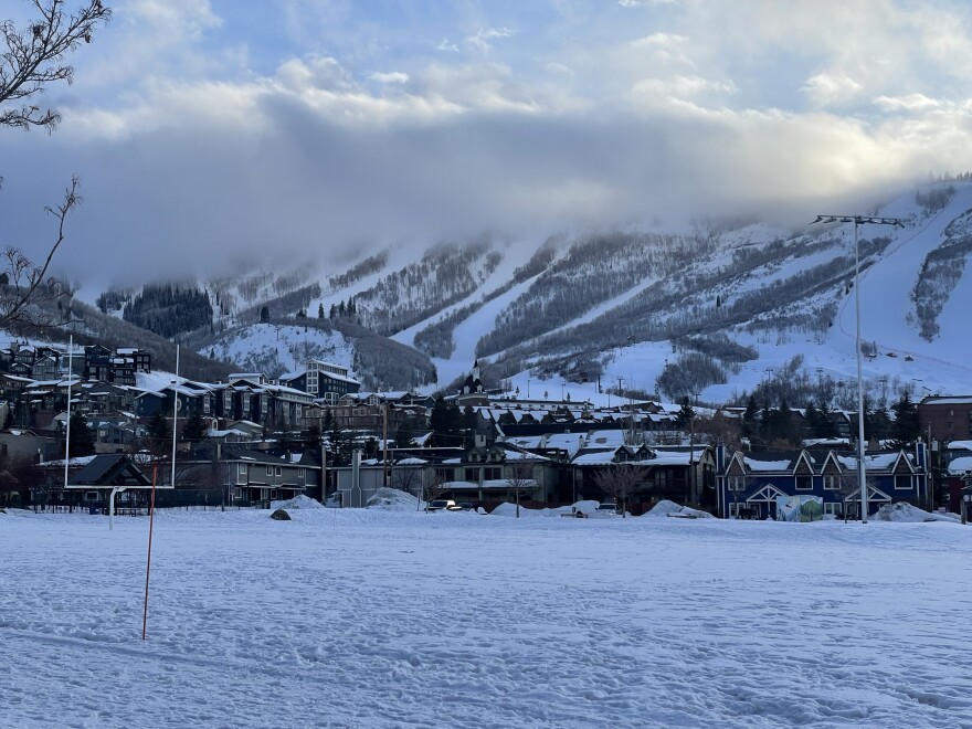 Snow covers City Park, March 2024.