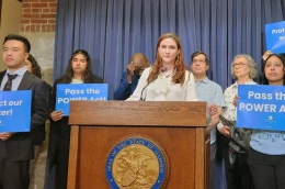 Jen Walling, the executive director of the Illinois Environmental Council, speaks about the POWER Act at a May 13, 2026, news conference.