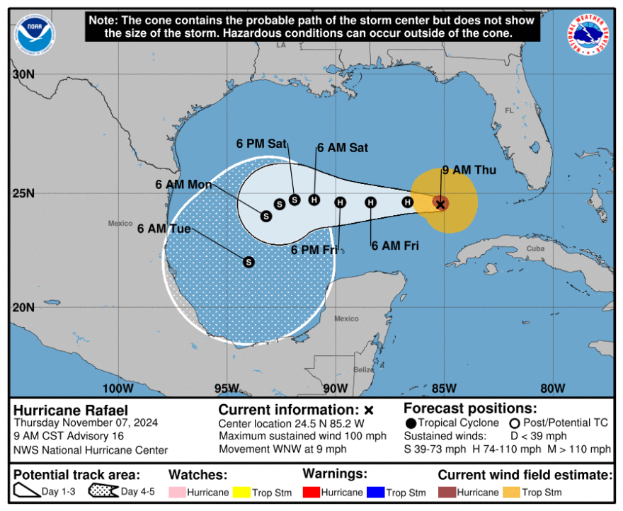 This graphic shows the probable path of Hurricane Rafael.