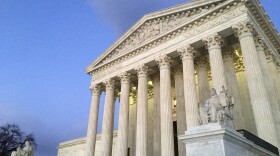 The exterior of the Supreme Court building at sunset in Washington. 