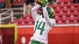 Oregon's Kris Hutson has 4 receptions for 96 yards in the Ducks' 38-7 loss to Utah on Saturday, Nov. 20 in Salt Lake City.