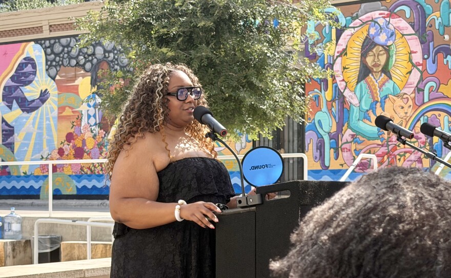 Andrea Vocab Sanderson performs her poem