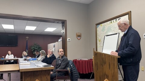 Council member Bill Armstrong (right, at podium) said he’s uncomfortable putting together a 2026 budget for the borough since there is still so much uncertainty around the Clearfield Regional Police Department. 