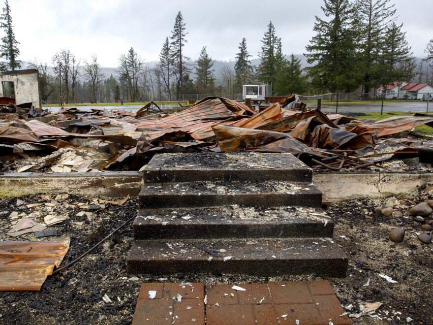 Remains of the devastation from the 2020 Beachie Creek Fire are evident in the small town of Gates, Feb. 26, 2021.