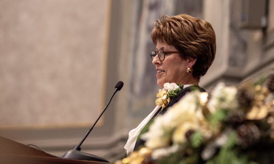 Senate President Pro Tem Cindy O'Laughlin, a Republican from Shelbina, assumes her position with a speech Jan. 8, 2025 (Annelise Hanshaw/Missouri Independent).