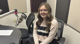 Aleigha Marburger at the mic in NPR Illinois Studio F