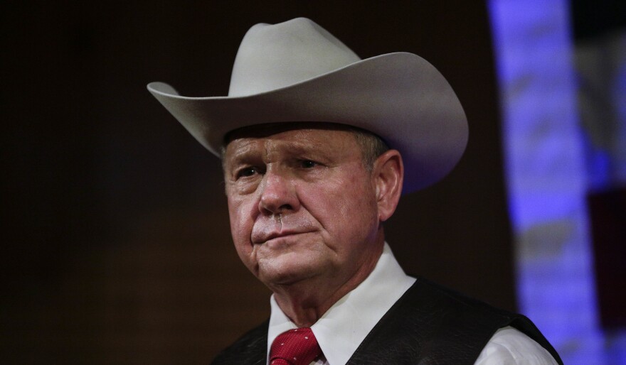 Former Alabama Chief Justice and current U.S. Senate candidate Roy Moore speaks at a rally on Sept. 25 in Fairhope, Ala.