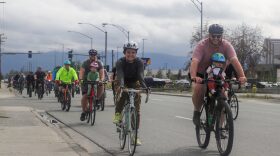 People of all ages attended the Critical Mass bike ride on Saturday. (Dev Hardikar/Alaska Public Media)