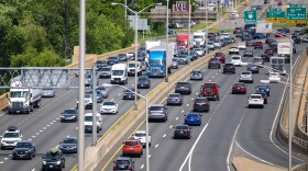 Highway traffic on I84 on the eastern edge of Hartford, Connecticut.