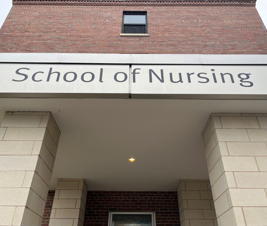 Image shows an entrance to the School of Nursing at the University of Rochester Medical Center.