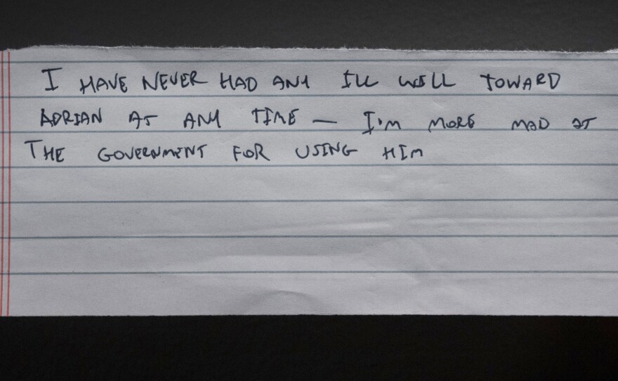 A jailhouse note from Chelsea Manning passed to NPR through her attorney. She said that when it came to Adrian Lamo, there was nothing to forgive.