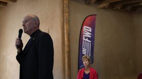 New Mexico Forward Party Chair Bob Perls, left, is pictured with former New Jersey Gov. Christine Todd Whitman on April 15, 2025. (Photo by Patrick Lohmann/Source NM)