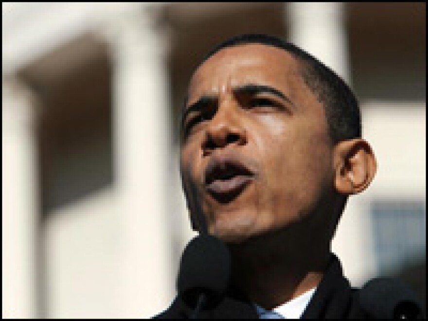 Sen. Barack Obama (D-IL) speaks to supporters on Saturday at the state capital in Springfield, Illinois.