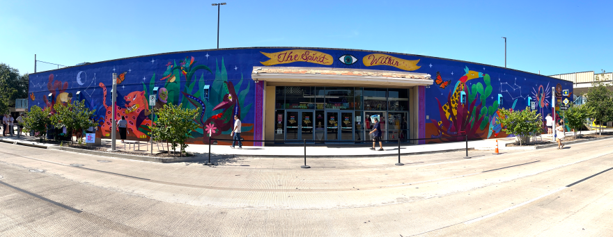 Panoramic view of the 155 foot-wide mural at Market Square.