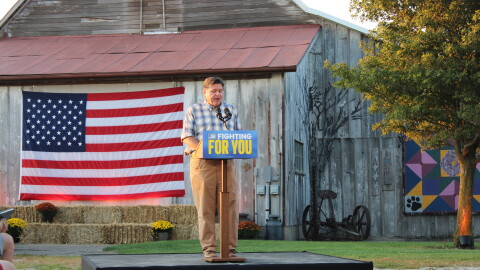 Gov. JB Pritzker speaking at campaign rally in Towanda, Illinois