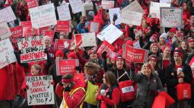 Educators and their supporters gathered outside the statehouse in Nov. 2019 to call for increased funding for schools and higher teacher salaries. (Lauren Chapman/IPB News)