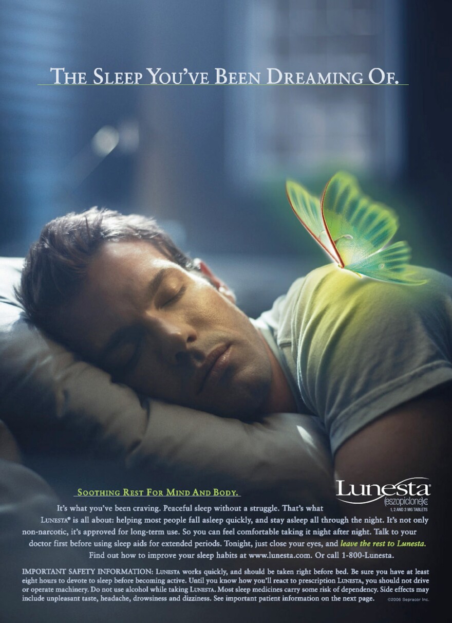 This 2007 ad for the sleeping pill Lunesta stresses insomnia relief — not the relative usefulness of the drug.