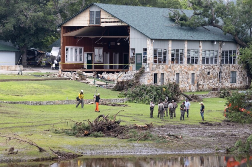 Law enforcement agents outside of a building at Camp Mystic on July 6, 2025.