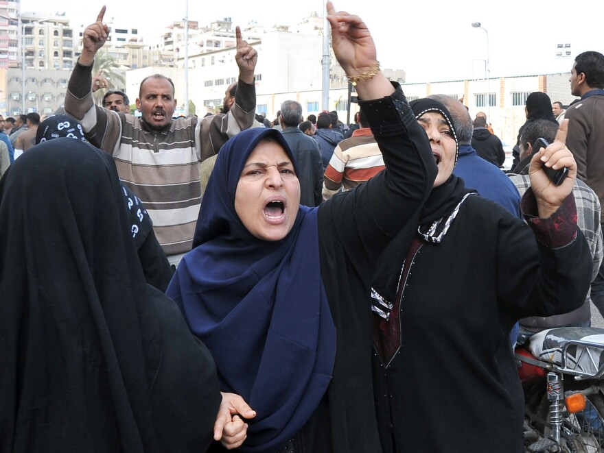 Mourners shouted during a funeral procession today in Port Said, Egypt, for some of those killed during Saturday's protests.