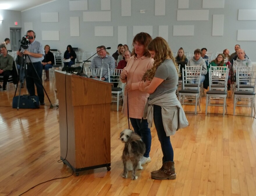 Susan and Shannon Linko and furry friends testify in favor of 4-H funding.
