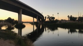 The Colorado River, seen from Yuma, Arizona. The river is responsible for irrigating the region's farmland, making Yuma the winter "Salad Bowl" of the United States. (Peter O'Dowd/Here & Now)