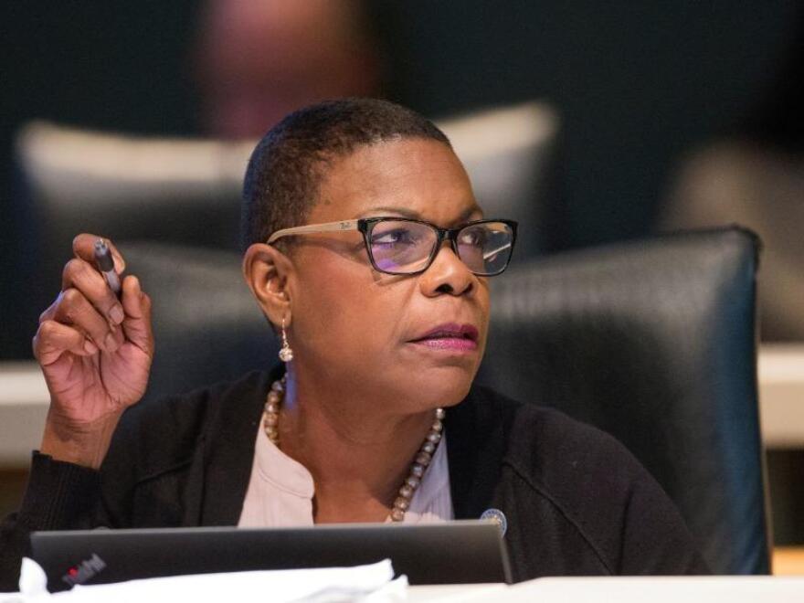 Sen. Audrey Gibson speaks during a meeting