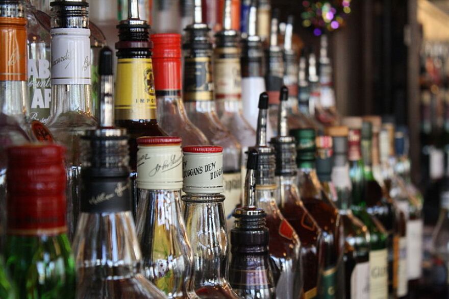 An array of liquor bottles.