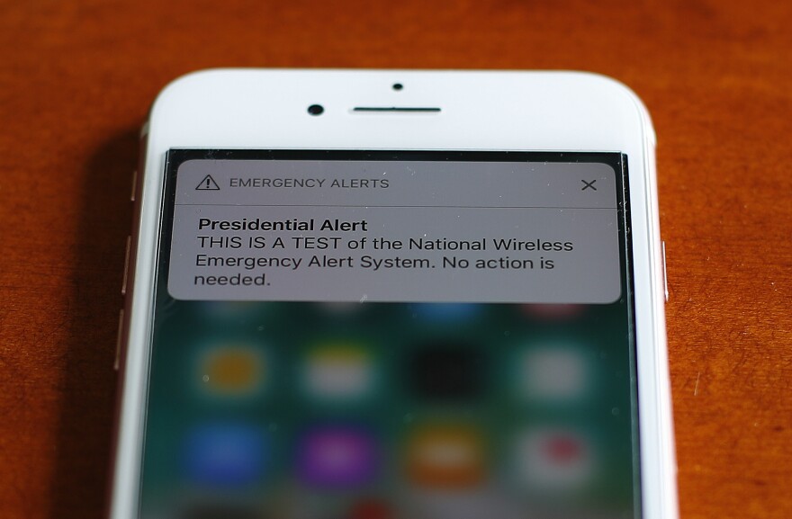 The first test of the national wireless emergency system by the Federal Emergency Management Agency is shown on a cellular phone in 2018. This year's test will look a lot like this.