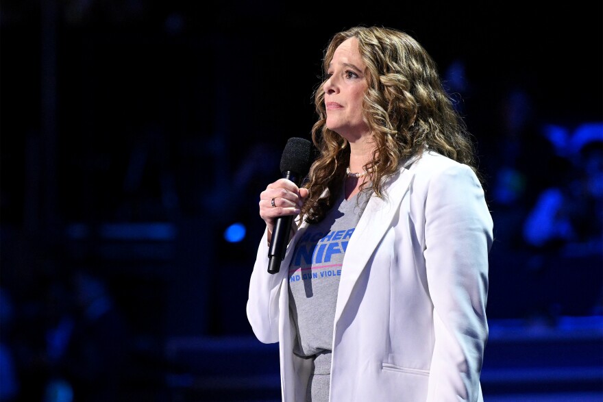 Abbey Clements of Newton, Connecticut speaks on the fourth and last day of the Democratic National Convention (DNC) at the United Center in Chicago, Illinois, on August 22, 2024. Vice President Kamala Harris will formally accept the party's nomination for president today at the DNC which ran from August 19-22 in Chicago.