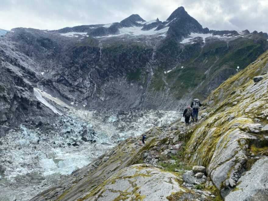 Suicide Basin, the birthplace of Juneau’s annual glacial outburst floods, sits about two miles above the terminus of Mendenhall Glacier. (Anna Canny/KTOO)