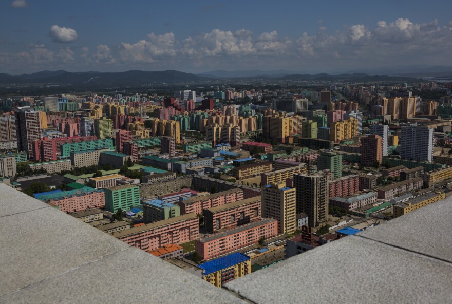 Pyongyang viewed from the top of the torch-tipped Juche Tower.