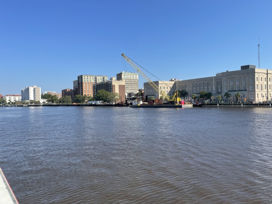 A view of downtown Wilmington from the Cape Fear River.